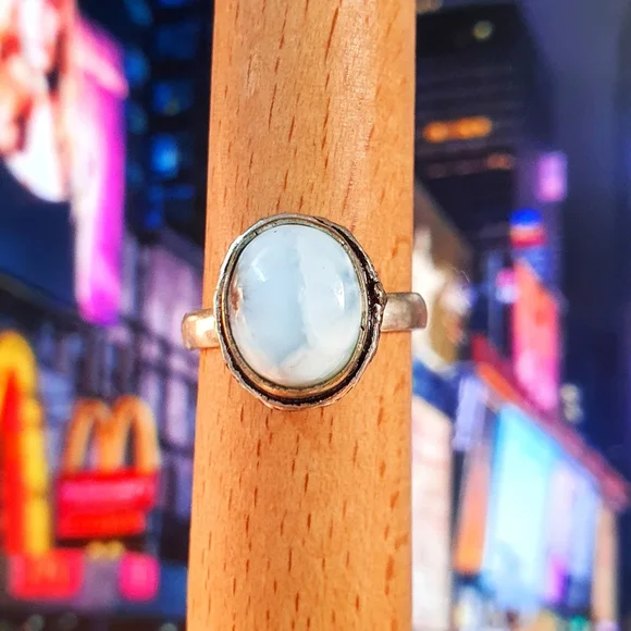 Larimar Gemstone Sterling Silver Plated Ring Size 6 - Picture 3 of 9